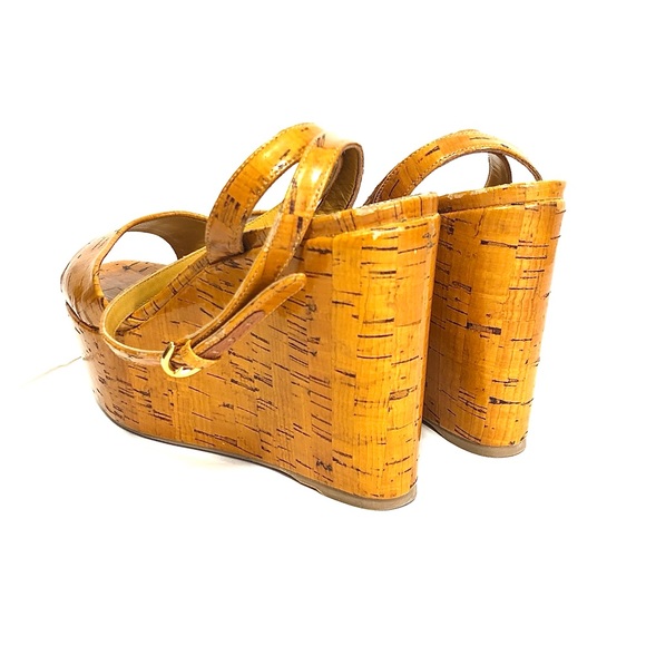 SERGIO ROSSI Camel Cork Platform Sandals w/ Ankle Strap - Picture 11 of 13